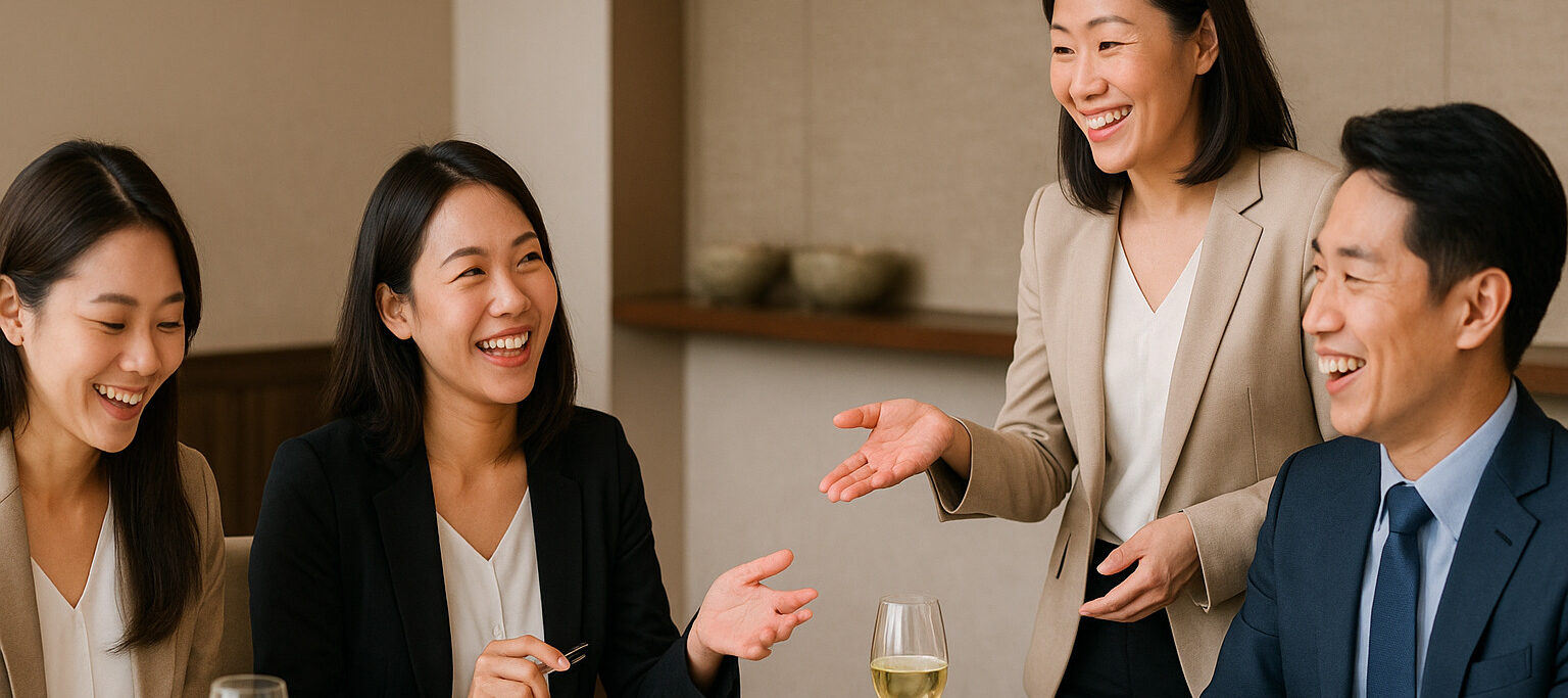 Asian group at a formal dining etiquette workshop in Singapore