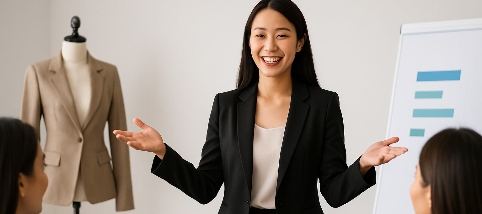 Asian businesswoman presenting confidently in image branding workshop